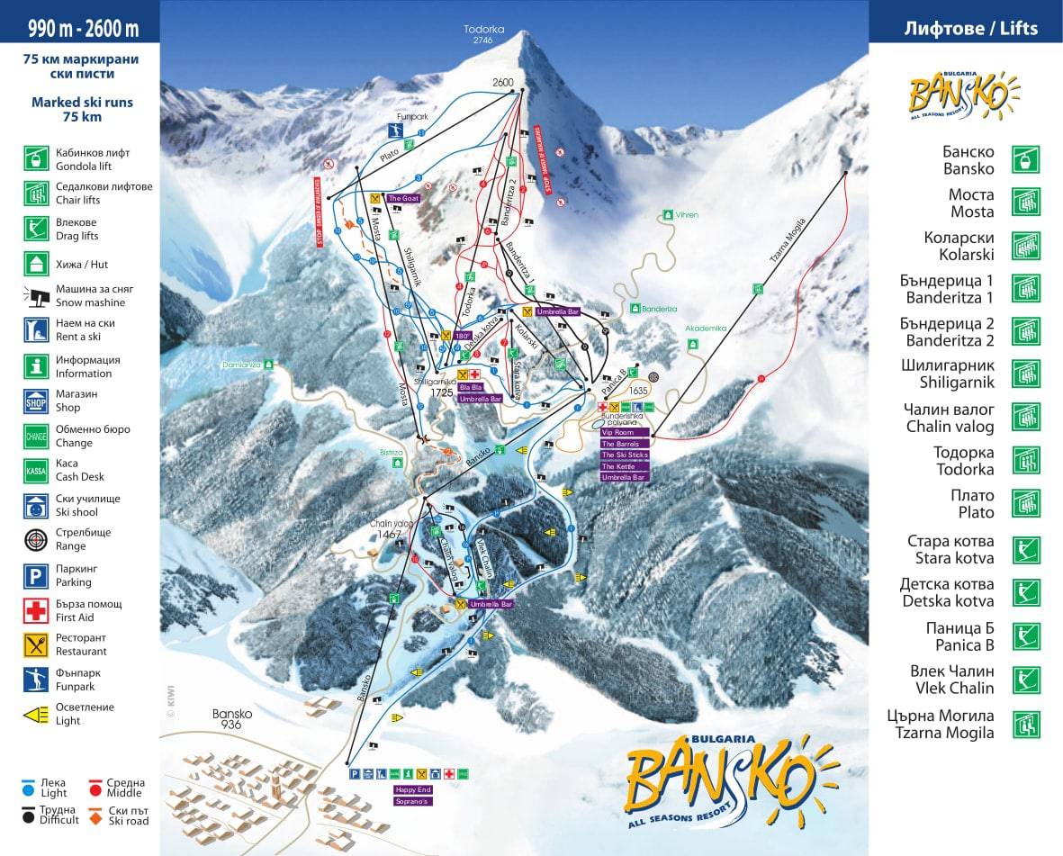 Bansko Ski pistekort Bansko Ski Trail Map 2018