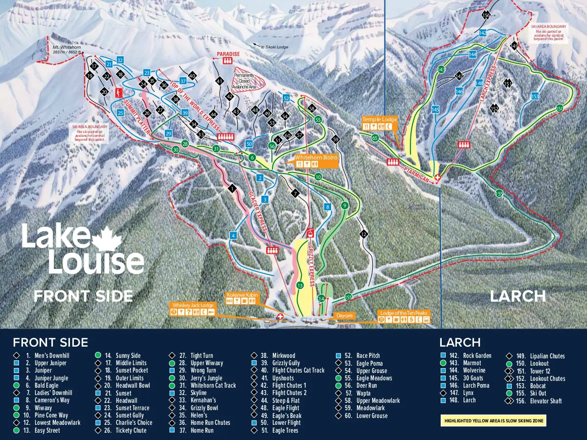 Lake Louise Front Side Ski Trail Map 2019