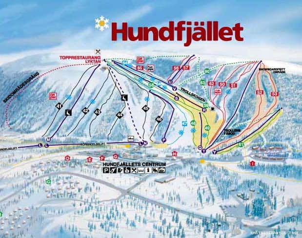 Pistekort med liftkortpriser for Hundfjället skianlæg i Sverige