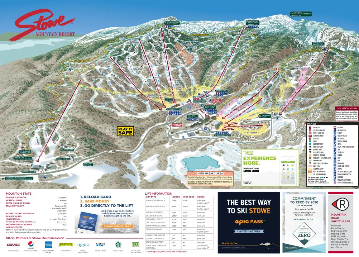 Stowe Ski Trail Map 2019