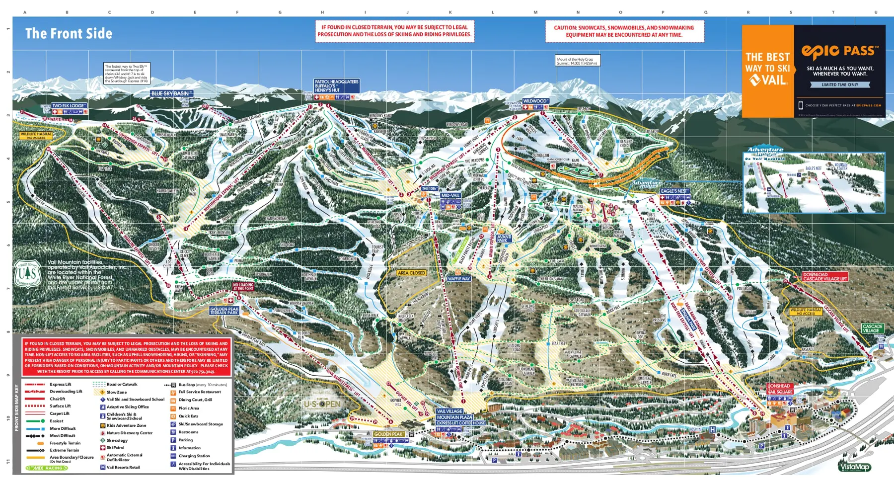 Vail Front Side Ski Trail Map 2018
