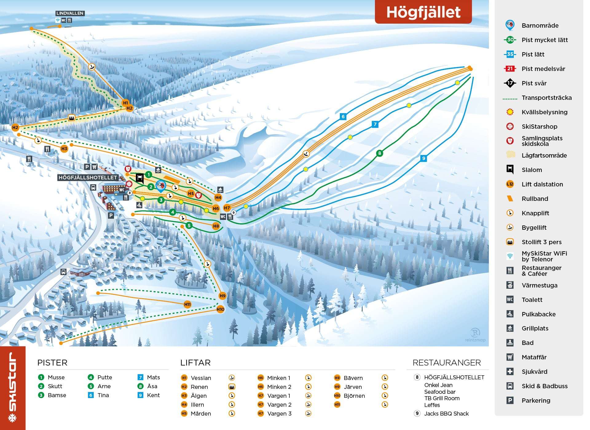 Sverige Hogfjället Pistekort